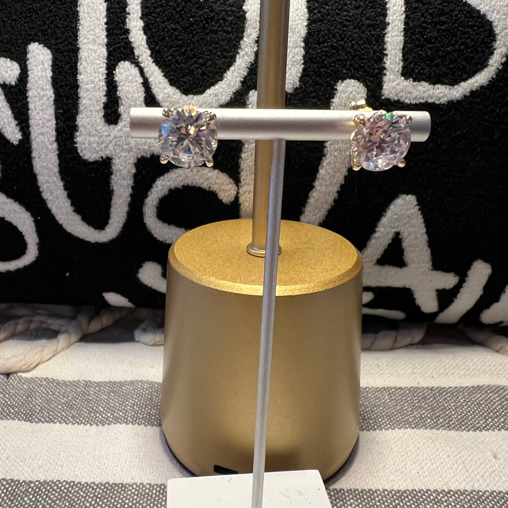 Gold Cz Stud Earrings With Sparkling Gemstones 60$